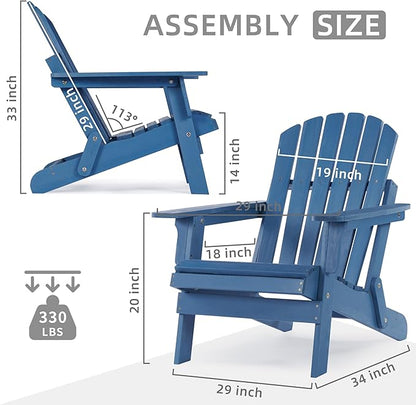 Set of 2 Outdoor Wooden Adirondack Chair with Pre-Assembled BackRest & SeatBoard, Patio Chair for Garden Backyard Lawn Deck Pool Beach Firepit