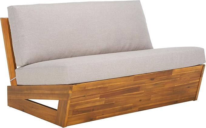 SAFAVIEH Outdoor Patio Furniture Collection Lynn Natural & Light Grey Solid Wood Sofa (PAT7329B) - Photo 4
