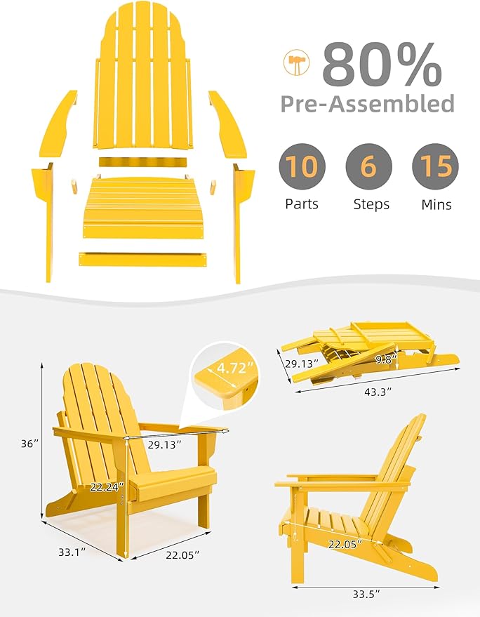 Folding Adirondack Chair - Durable HDPE Poly Lumber All-Weather Resistant - Photo 3