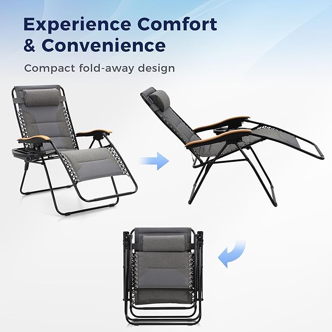 MAISON ARTS Oversized XXL Padded Zero Gravity Chair Set of 2, 30" Wide Seat Foldable Patio Recliner - Photo 7