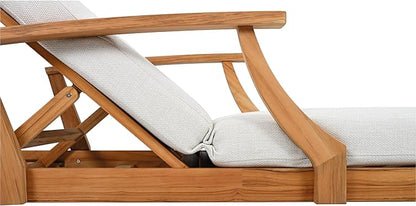 SAFAVIEH Couture Outdoor Patio Furniture Collection - Martinique Chaise Lounge Chair, Natural Teak Solid Wood with Removable White Cushions (CPT1066H)