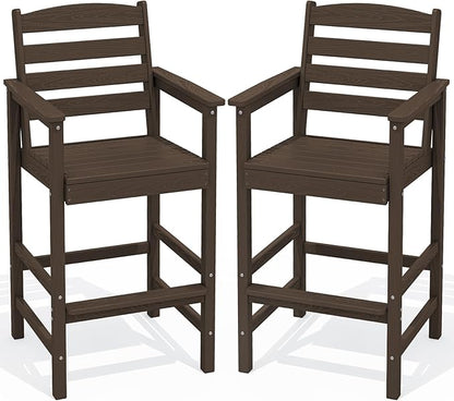 SERWALL Tall Adirondack Chairs Set of 2, Oversize Balcony Adirondack Chairs Set, Outdoor Bar Height Barstools Widened Chair Set for Bistro, Poolside, Garden, Coffee