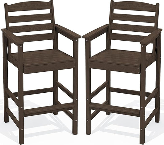 SERWALL Tall Adirondack Chairs Set of 2, Oversize Balcony Adirondack Chairs Set, Outdoor Bar Height Barstools Widened Chair Set for Bistro, Poolside, Garden, Coffee