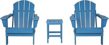 WestinTrends Malibu 3-Pieces Adirondack Chairs Set with Side Table, All Weather Outdoor Seating Plastic Patio Lawn Chair Folding for Outside Porch Deck Backyard, Pacific Blue