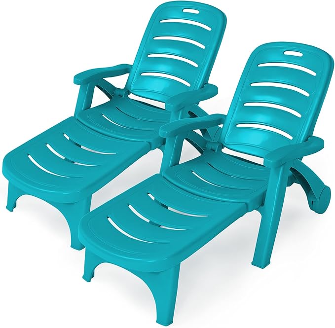 Tangkula Outdoor Chaise Lounge Chair, Adjustable 5-Position Recliner Chair with Built-in Wheels - Photo 1