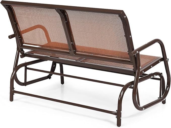 Tangkula 2 Person Patio Glider, Outdoor Swing Bench, Glider Loveseat Chair with Heavy-Duty Steel Frame, Breathable Seat Fabric, Rocking Chair for Poolside, Garden, Backyard, Porch