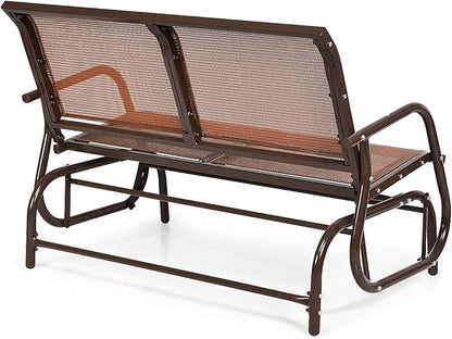 Tangkula 2 Person Patio Glider, Outdoor Swing Bench, Glider Loveseat Chair with Heavy-Duty Steel Frame, Breathable Seat Fabric, Rocking Chair for Poolside, Garden, Backyard, Porch