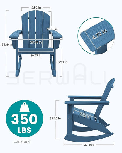 SERWALL Outdoor Adirondack Rocking Chairs Set of 4, All-Weather HDPE Rocker Chair for Front Porch, Patio, Lawn, Deck, Navy