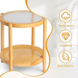 Outvita Outdoor Side Table, Rattan Rubber Wood Coffee Table with Weather - Resistant Coating, Double - Layer Storage - Photo 5