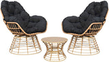 Swivel Chairs for Outside Patio Set of 3, 360° Swivel Pe Wicker Luxury Lounger Chair with 20" Side Table - Photo 1