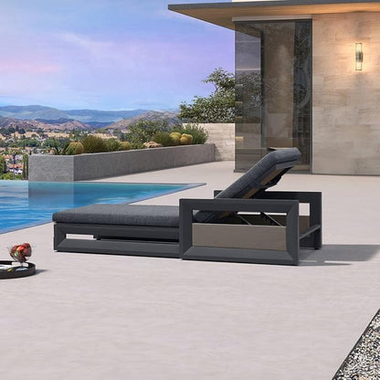 PURPLE LEAF Outdoor Chaise Lounge 2 in 1 Design Reclining Lounger Chair with Cushion Deluxe Aluminum Oversize Pool Lounge Chairs with Armrests & Backrest for Patio Poolside Backyard, Grey
