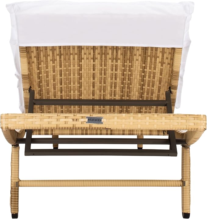 SAFAVIEH Outdoor Collection Colley Natural Wicker/White Cushion Adjustable Recliner Chaise Lounge Chair (PAT7722D)