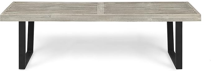 Rustic Outdoor Bench with Metal Legs and Solid Wood Slats Weather-Resistant for Backyard Deck or Garden Seating
