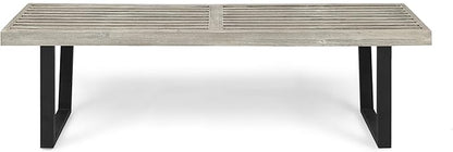 Merax 61.75" Acacia Wood Dining Bench with Iron Legs, Modern Indoor Outdoor Bench for Kitchen Table, Patio, Entryway, Teak and Black