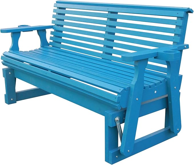 3-Seater Outdoor Glider Chair, 5FT Wood Porch Glider with High Roll Back, Cupholders and Deep Contoured for Porch - Photo 7