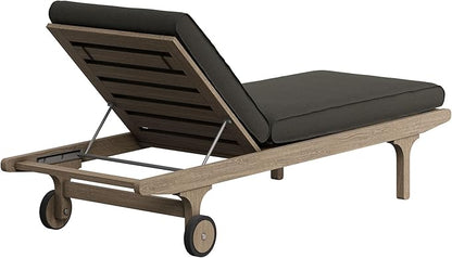 Modway Saratoga Teak Outdoor Chaise Lounge Chair in Flint Gray – Adjustable Wood Pool Lounge Chair with Wheels and Cushions