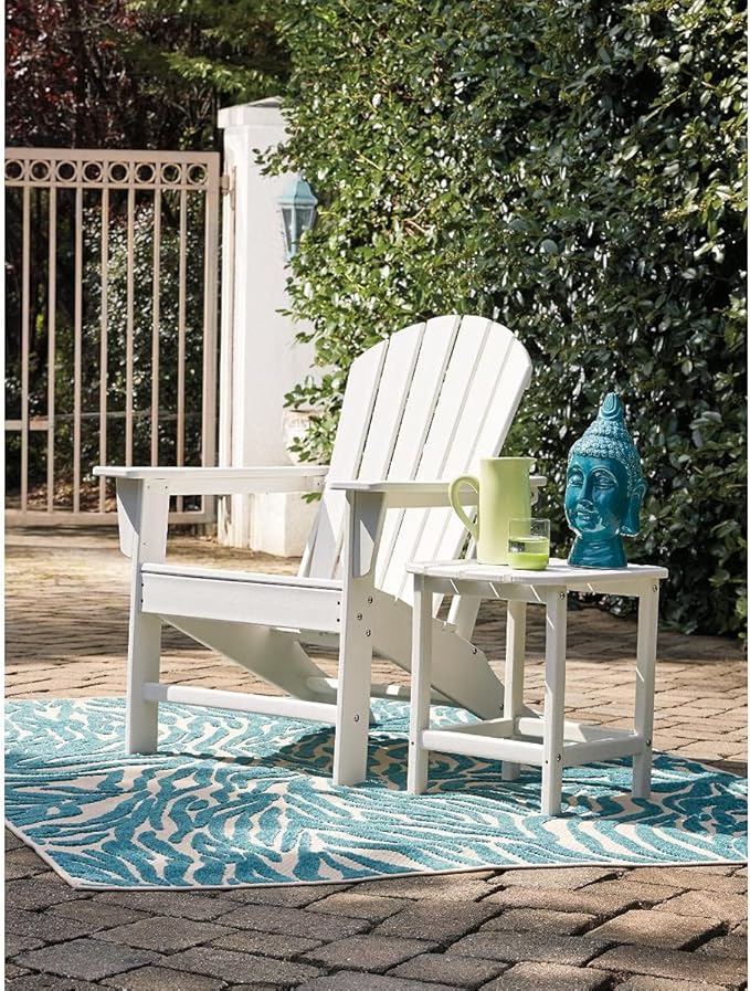 BOWERY HILL Modern Adirondack Chair, Virgin Polyethylene, White Finish, Slatted Shell Back Design, Weather-Resistant Outdoor Seating, 38 in H x 31 in W x 33 in D, Patio or Garden Chair for Relaxation