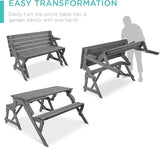 Best Choice Products 2-in-1 Transforming Interchangeable Outdoor Wooden Picnic Table Garden Bench for Backyard, Porch - Photo 2