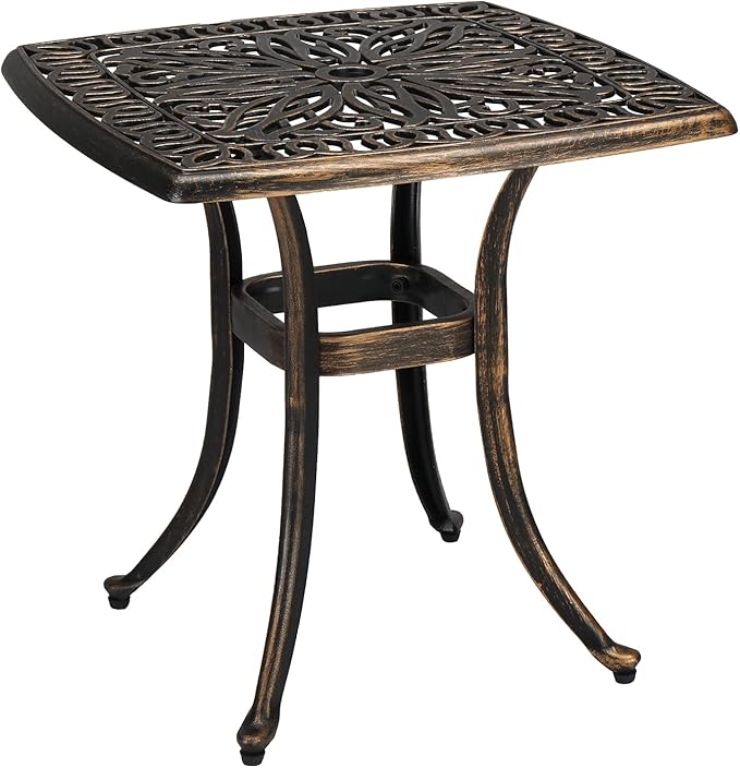 Bonnlo 21 Inch Cast Aluminum Outdoor Side Table with Umbrella Hole, Anti-Rust Coffee Bistro Table for Outdoor, Patio - Photo 1