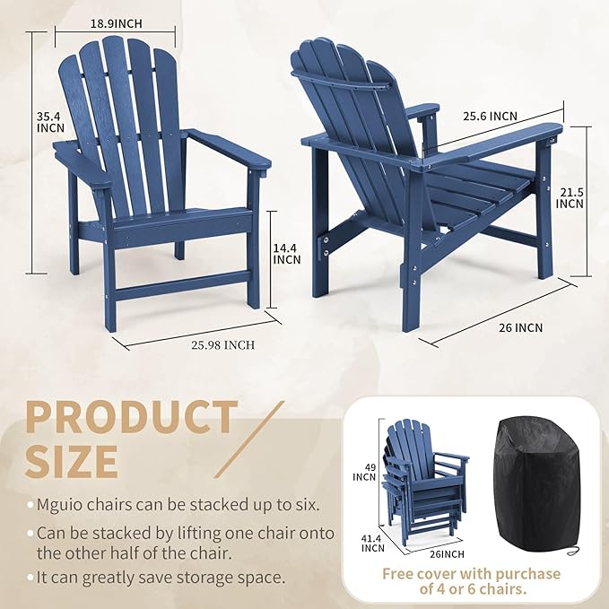 Stackable Adirondack Chairs Set of 2, Space Saving HDPE All-Weather Fire Pit Chair for Outdoor Lawn Porch Deck