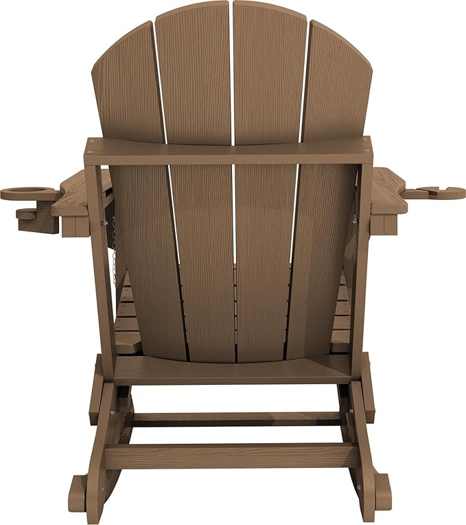 KINGYES Adirondack Rocking Chair with Retractable Ottoman and Cup Holders - Photo 9