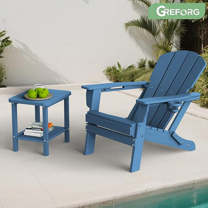 Patio Side Table, Small Rectangular HDPE Adirondack End Table for Outdoor Use in Pool, Garden, Lawn, Backyard,Navy
