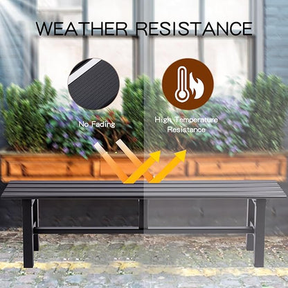 TECSPACE 59 Inches Aluminum Outdoor Weatherproof Bench Backless, 330 LBS Bearing Capacity Garden Porch Bench, Black