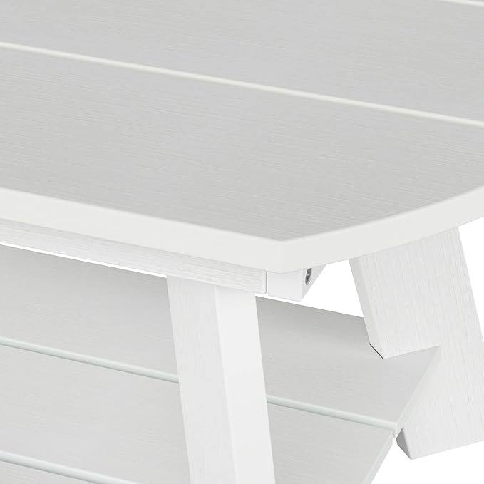 WestinTrends Tuscany Outdoor Coffee Table, All Weather HIPS 2 Tier Patio Adirondack Coffee Table, White