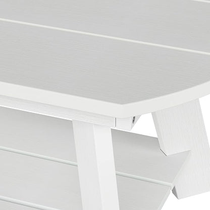 WestinTrends Tuscany Outdoor Coffee Table, All Weather HIPS 2 Tier Patio Adirondack Coffee Table, White