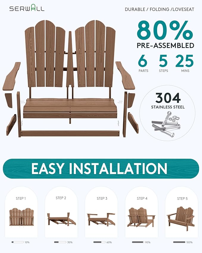 SERWALL 3 Pieces Patio Adirondack Bench Set - Photo 8