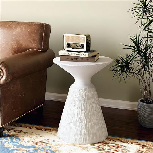 SUNBURY Outdoor Side Table, Round Concrete Side Table, Mushroom End Table for Plant Stand, Modern Accent Table, Marble Garden Stool for Patio, Poolside, Spotted White