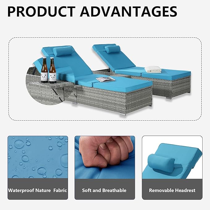Outdoor Chaise Lounge Chair Set of 2 Wicker Pool Lounge Chairs Tanning Lounges for Outside Lawn Sunbathing Chairs with - Photo 8