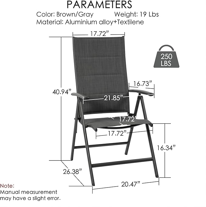 Kozyard 2-Pack Outdoor Patio Dining Chairs, Folding Reclining Patio Chairs with Breathable Textilene Fabric, Padded Seat - Photo 2