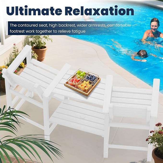 PLUUV Tall Adirondack Chairs Set of 2, All Weather HDPE Poly Bar Height Balcony Adirondack Chair with Removable Double Connecting Trays, Outdoor Adirondack Barstools for Deck, Patio, Yard, Pool, Lawn