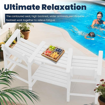 PLUUV Tall Adirondack Chairs Set of 2, All Weather HDPE Poly Bar Height Balcony Adirondack Chair with Removable Double Connecting Trays, Outdoor Adirondack Barstools for Deck, Patio, Yard, Pool, Lawn