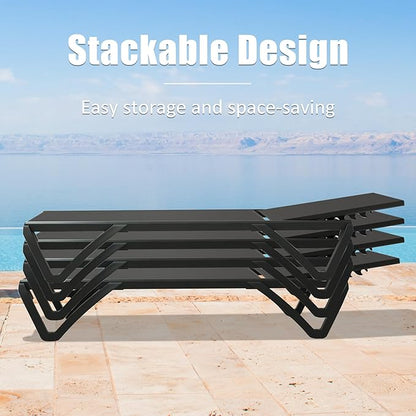 Domi Pool Lounge Chairs Set of 2, Aluminum Patio Chaise Lounge with Wheels, 5 Position Adjustable, All Weather Outdoor Lounge Chairs for Beach, Yard, Balcony, Poolside, Dark Grey
