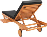 SAFAVIEH Outdoor Collection Newport Natural/ Black Cushion Built-in Side Table Adjustable Chaise Lounge Chair - Photo 9