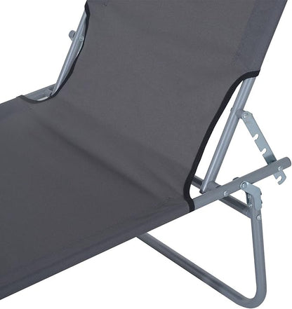 Outsunny Outdoor Lounge Chair, Adjustable Folding Chaise Lounge, Tanning Chair with Sun Shade for Beach, Camping, Hiking, Backyard, Gray