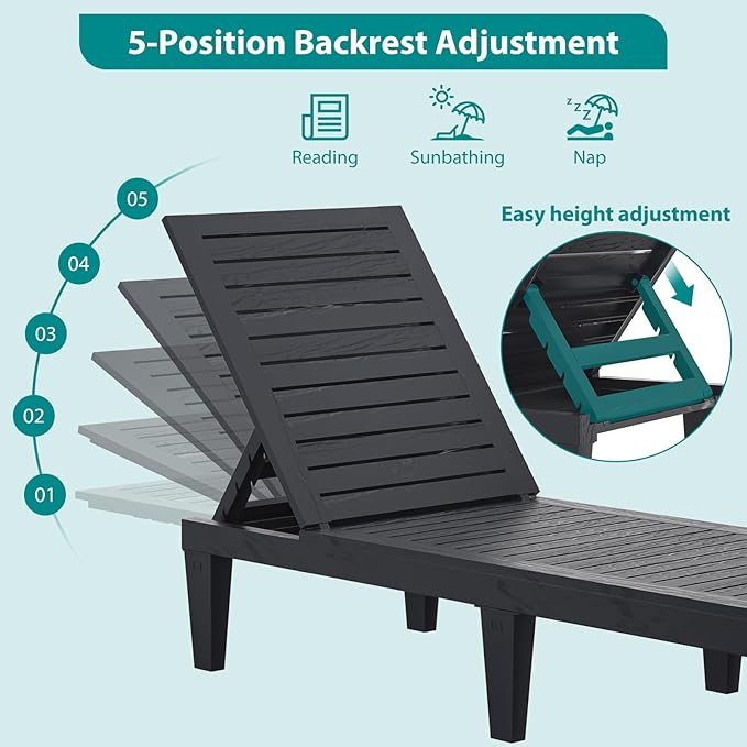 Chaise Lounge Chair Outdoor for Patio, Weather-Resistant Tanning Chair Recliner with Adjustable Backrest - Photo 6
