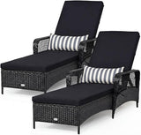 Tangkula Wicker Chaise Lounge Outdoor Set of 2, Patio Rattan Reclining Chaise with 6-Gear Adjustable Backrest - Photo 1