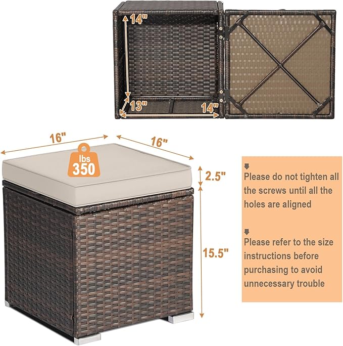 RELAX4LIFE Wicker Outdoor Storage Ottoman, 2-Piece Rattan Footstool w/Removable Cushion - Photo 3