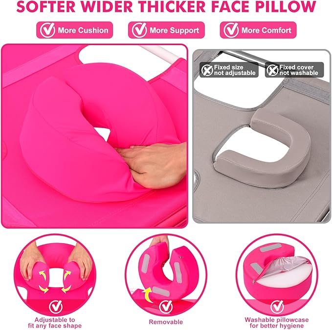 Oversized Extra Wide Tanning Chair with Sun Canopy Face Hole Padded Adjustable Washable, Heavy Duty Layout Folding Lounge Chair for Outside Beach Reading Sunbathing, UPF 50+, XL, Pink, 330 LBS