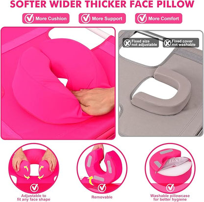 Oversized Extra Wide Tanning Chair with Sun Canopy Face Hole Padded Adjustable Washable, Heavy Duty Layout Folding Lounge Chair for Outside Beach Reading Sunbathing, UPF 50+, XL, Pink, 330 LBS