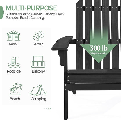 Yaheetech Folding Adirondack Chair Set of 3 Outdoor, 300LBS Solid Wood Garden Chair Weather Resistant, Fire Pit Lounge Chairs for Garden/Yard/Patio/Lawn, Black