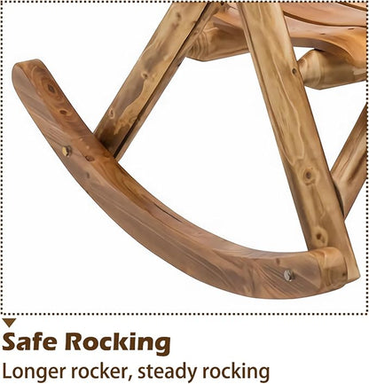 Anraja Outdoor Rocking Chairs Set of 2 Wood Log Furniture Rustic Patio Porch Rocker Comfy Lawn Beach Balcony, Lightly Toasted