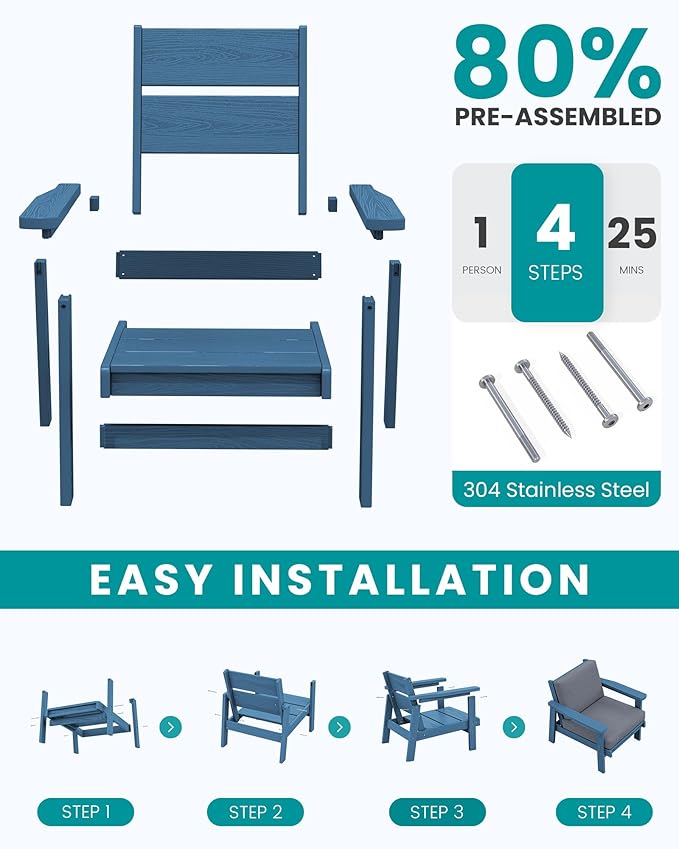 SERWALL 4 Piece HDPE Outdoor Furniture Set, All Weather Wood-Like Outdoor Sofa Sectional Couch - Photo 7