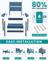 SERWALL 4 Piece HDPE Outdoor Furniture Set, All Weather Wood-Like Outdoor Sofa Sectional Couch - Photo 7