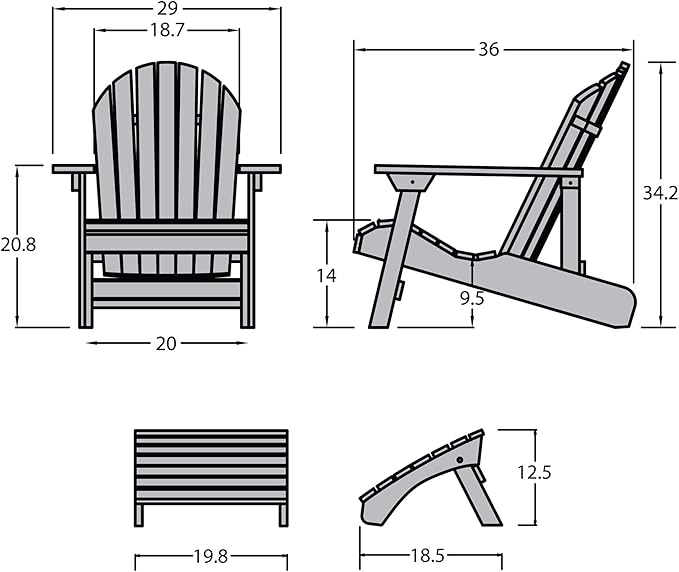 highwood AD-KITCHL1-BKE Hamilton Folding & Reclining Adirondack Chair with Ottoman, Black