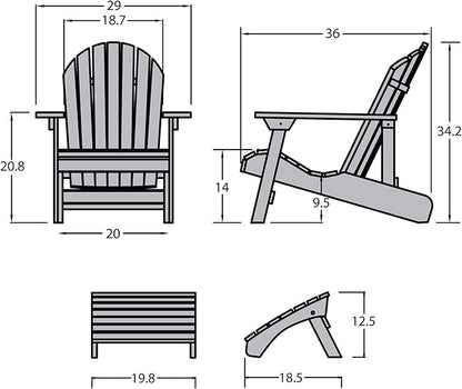 highwood AD-KITCHL1-ACE Hamilton Folding & Reclining Adirondack Chair with Ottoman, Weathered Acorn