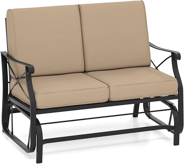 Tangkula Patio Glider Bench, 2-Person Swing Gliding Loveseat with Breathable Fabric Seat & Soft Cushions - Photo 1
